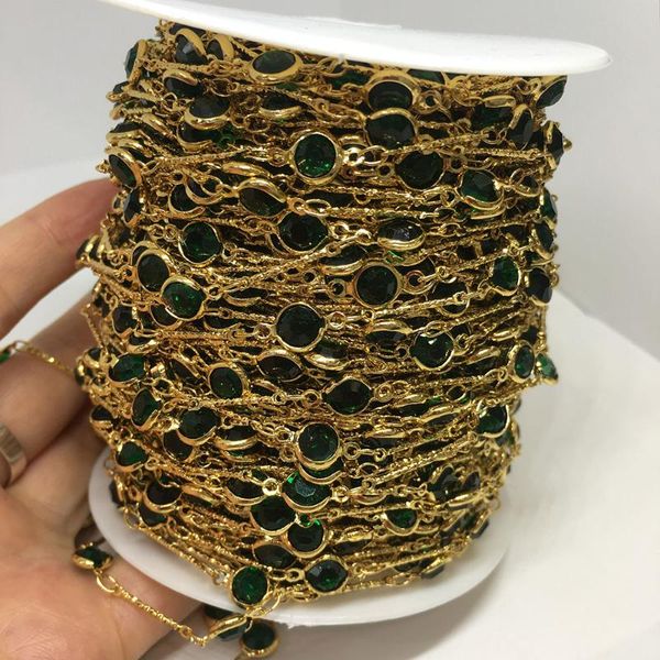 

chains luxury 18k golded handmade copper chain glass crystal green bead charm jewelry for diy man necklace bracelet femme, Silver