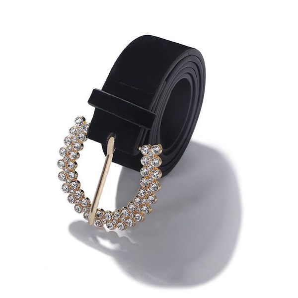 

belts 2021 women faux suede leather waistband rhinestone buckle pin wide waist belt lady's dress girdle corset waistbands, Black;brown