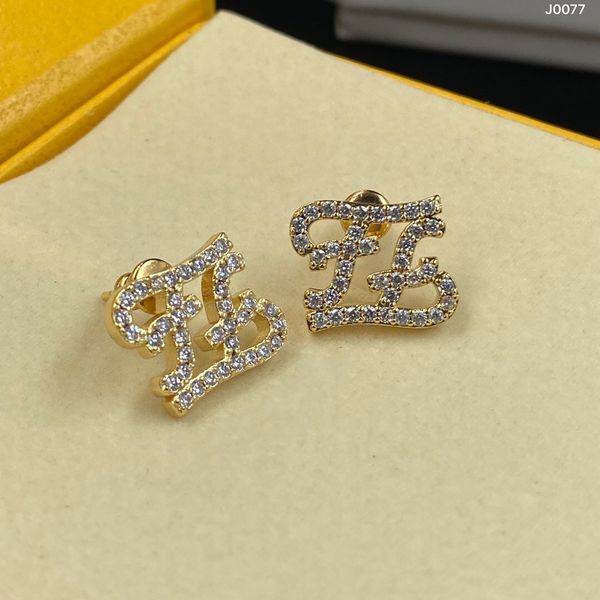 

new brass letter f earrings with diamond earring for women charm jewelry not fade for birthday gift, Golden;silver