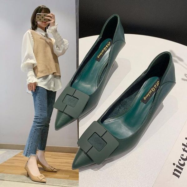 

dress shoes spring high heels women woman pumps elegant party slip on shallow vogue square buckle ladies, Black