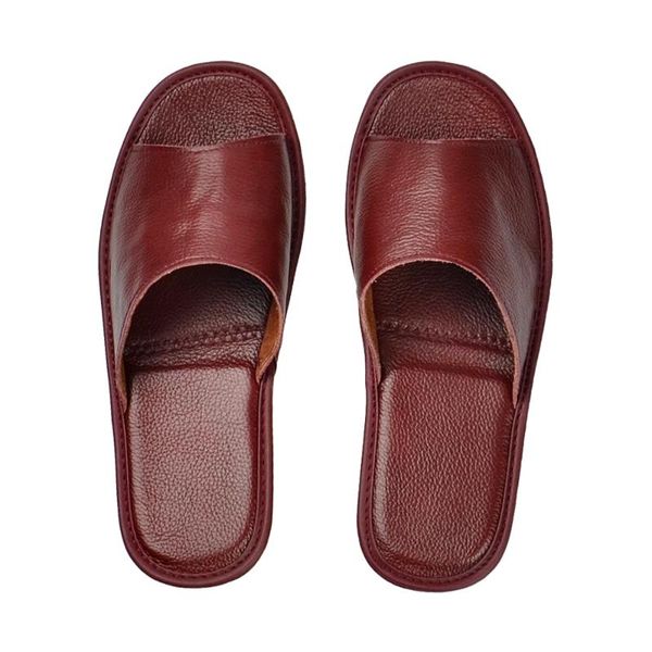

slippers genuine cow leather couple indoor non-slip men women home fashion casual single shoes tpr soles spring summer, Black