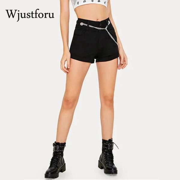

women's jeans wjustforu summer cool belt denim shorts for women fashion black mid waists trend short bodycon slim vintage pants, Blue