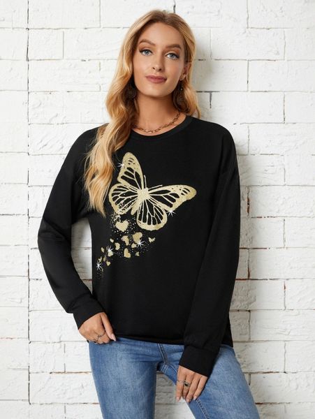 

emery rose butterfly print drop shoulder sweatshirt j7wn#, White;black
