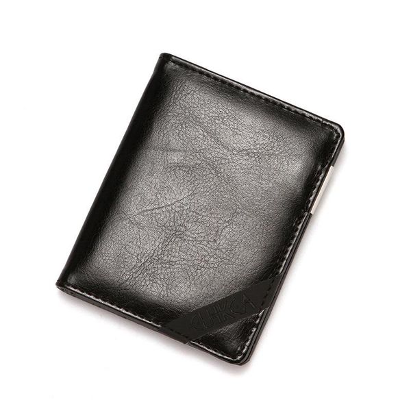 

wallets creative pu leather men's wallet fashion stainless steel dollar clip multi-card card holder, Red;black