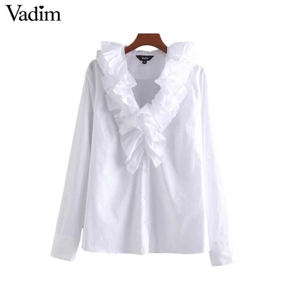 

women's blouses & shirts vadim women ruffled collar white office wear long sleeve solid female casual chic blusas lb570