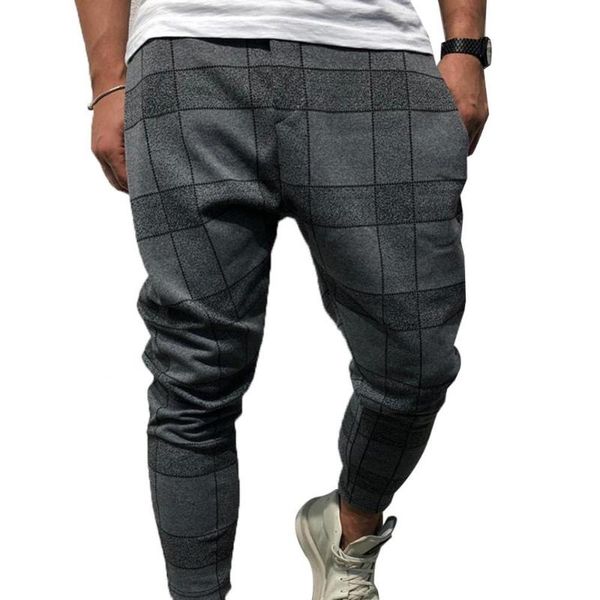 

men's pants casual fashion men 3d plaid print pocket trousers pencil sports gym wear streetwear, Black