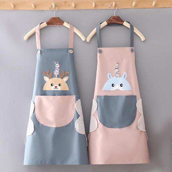 

aprons 2021 cartoon deer apron with pocket water oil proof waiter protective cover household cooking kitchen tool