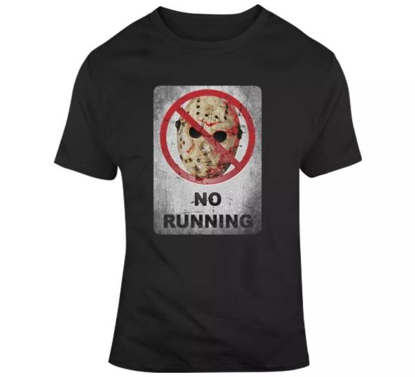 

no running parody jason friday the 13th fan t shirt, White;black