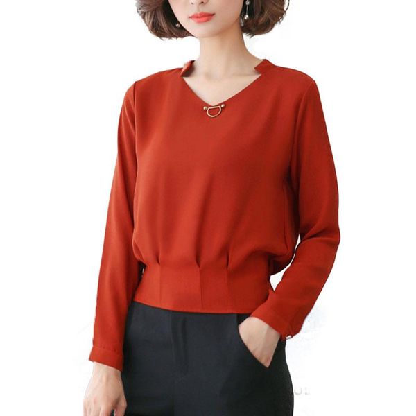 

women's blouses & shirts volocean 2021 chiffon women blouse autumn winter solid shirt v-neck blusas kimono hem sequined casual tee, White