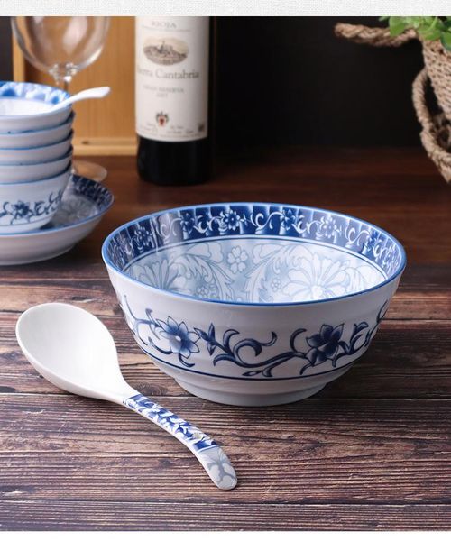 

bowls chinese blue and white ceramic bowl retro rice soup noodle 2pcs