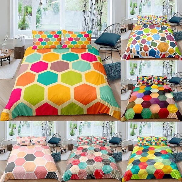 

bedding sets 3d hexagon geometry set quilt creativity colorful splicing pattern bed duvet cover pillowcases king size for double