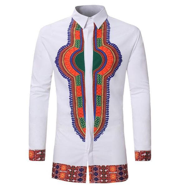 

men's casual shirts african style european and american mid-length turk print lapel long sleeve shirt, White;black
