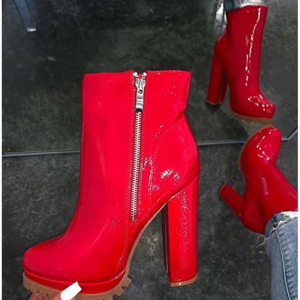 

boots bonjomarisa ins ladies platform zipper high heels ankle party brand autumn women candy color shoes woman, Black