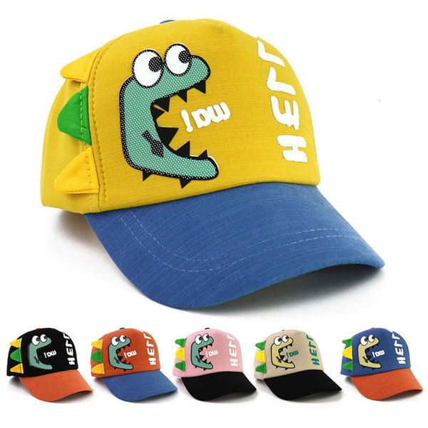 

baseball spring autumn cartoon dinosaur children's cap boy's sun hat, Yellow