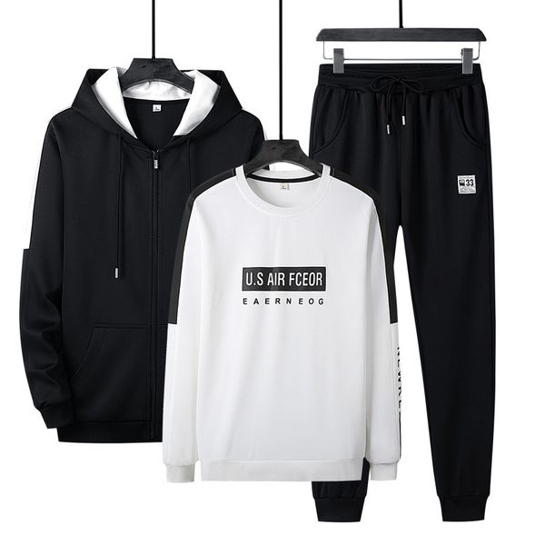

Men's Tracksuits Fall hooded sweater suit printed casual sportswear hedging three-piece youth Korean trend PQZP, Gray