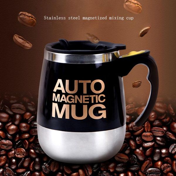 

mugs auto sterring coffee mug stainless steel magnetic milk mixing electric lazy smart shaker cup 2pcs gift 1 spoon