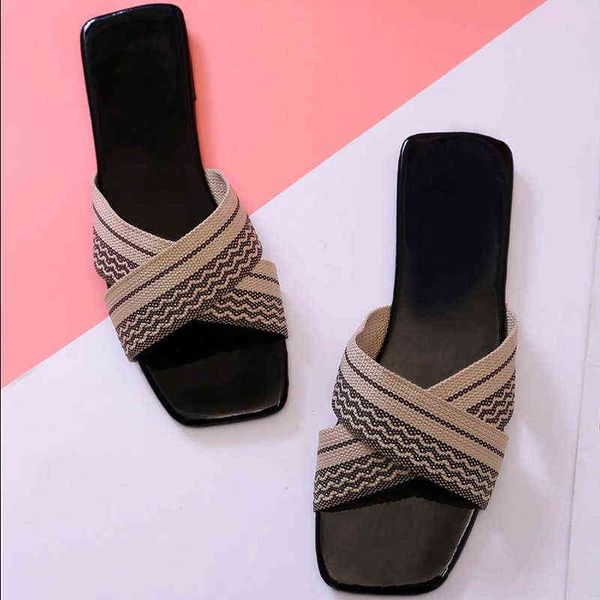 

slippers cross stripe strap women fashion flat soft sole cozy non slip sandals outdoor beach light new summer 220304, Black