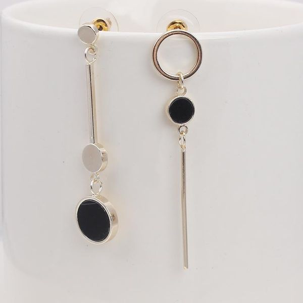 

dangle & chandelier black big round circle earrings for women long statement drop jewelry 2021 fashion korean asymmetry, Silver