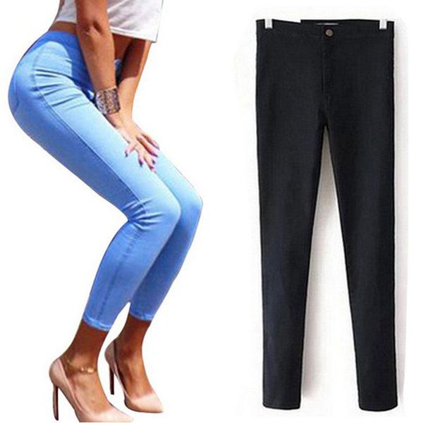 

women's jeans slim high waist for women 2021 stretch femme skinny woman denim pencil pants trousers plus size, Blue