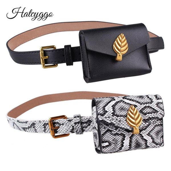 

waist bags hatcygg fanny pack for women pu leather bag female vintage serpentine small belt with leaves bum