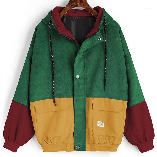 

womens jacket spring and autumn fashion coat big pockets decorate casual hooded style color collision nice feminino tide1, Black;brown