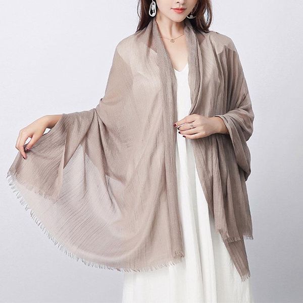 

scarves 2021 women cotton linen scarf soft plain solid color sunscreen long shawl pashmina foulard hijabs lady bandanas head, Blue;gray