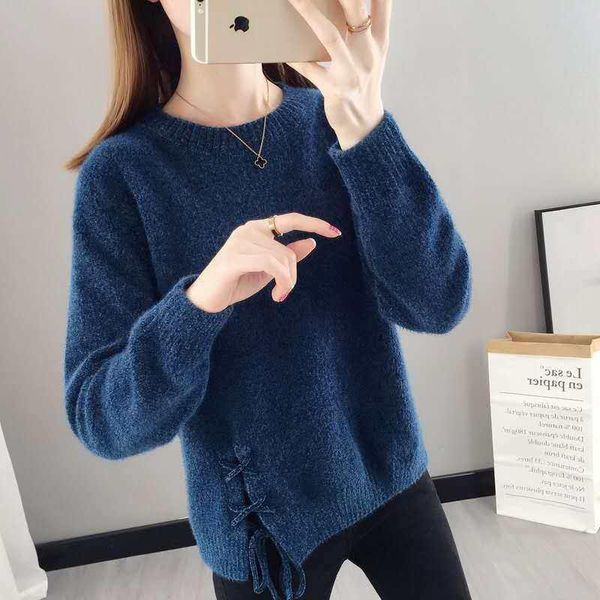 

women's sweaters chenille sweater female 2021 autumn outfit han edition loose outside that imitated mink coat wool knitting, White;black