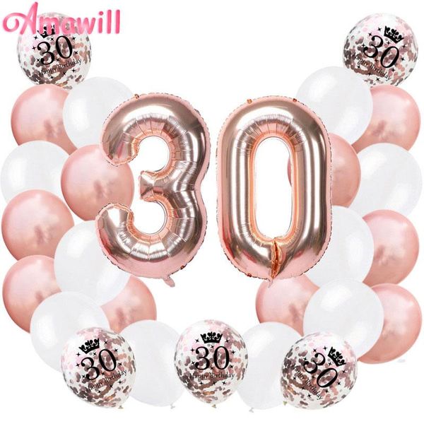 Decorazione per feste AMAWILL Rose Gold 30th Happy Birthday Coriandoli Palloncini Uomo Donna 30 Anni Forniture 7D