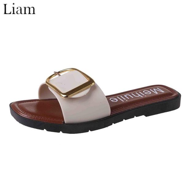 

slippers liam fashion slipper buckle design shape women flip flop low heel pu girls sandals shoes zapatos mujer, Black