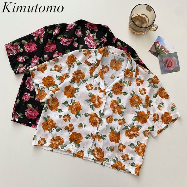 Kimutomo chique estilo japão retro blusa floral feminino manga curta Único breasted verão moda roupas senhoras casual top 210521