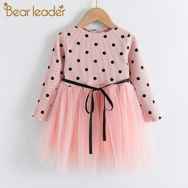 

bear leader girls princess dresses autumn girls polka dot costumes sweet mesh party outfits kids spring clothing 2 6y 210708, Red;yellow