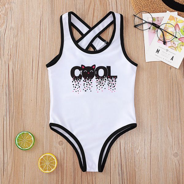 crianças desenhos animados um-pedaço nadar verão bebê meninas swimwear gato letras letras letras maiô moda crianças halter spa banheiro terno s1257