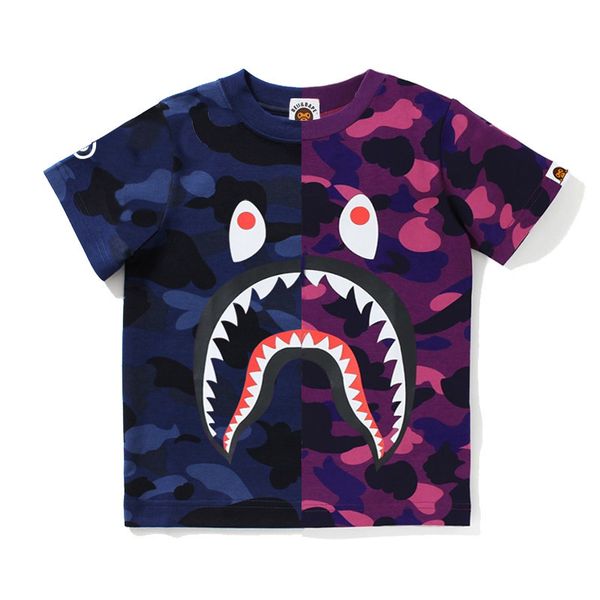 

t shirt beii & ape ape head children's camouflage splicing shark brand short sleeve, White