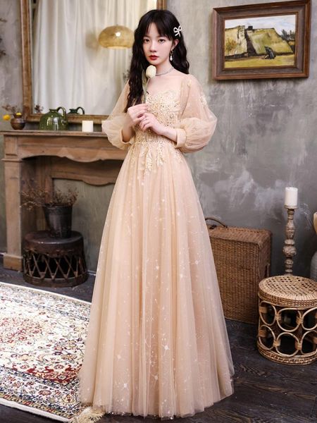 

woman sequin beading evening dresses champagne tulle long a-line prom gown elegant square neck formal party dress ethnic clothing, Red