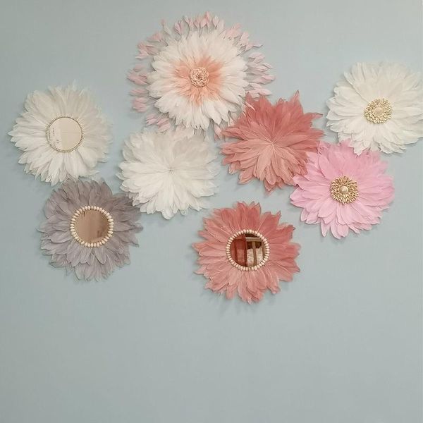 

decorative objects & figurines nordic hand-woven feather mirror hanging decorations children room handmade wall decor home pendant sofa back