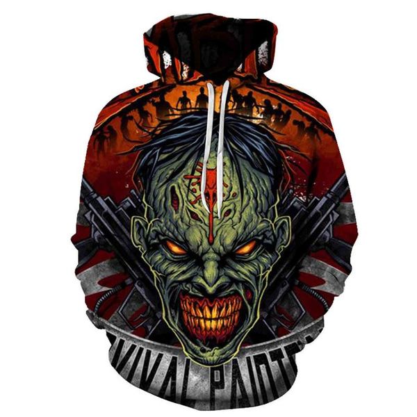 

men's hoodies & sweatshirts 2021 super horror print hoodie 3d personality men's casual sweatshirt spring and autumn trend hooded sw, Black