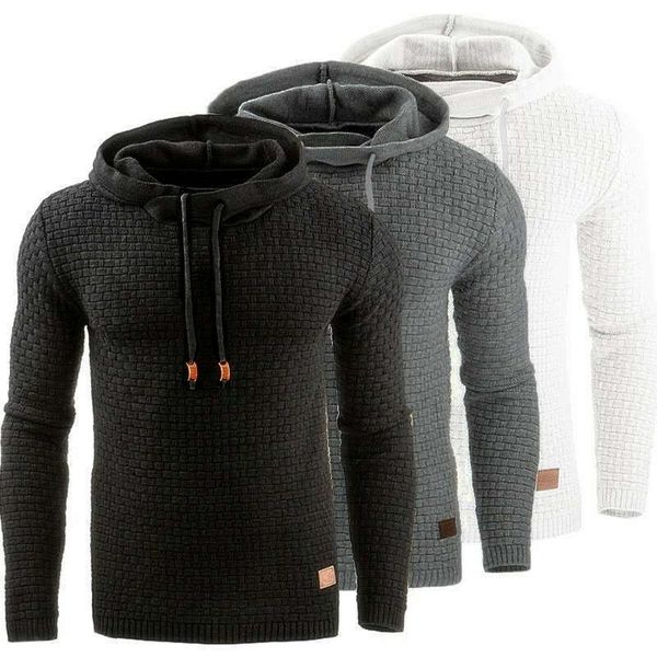

autumn and winter new men's jacquard sweater long sleeve hoodie warm color hooded sweatshirt coat, Black
