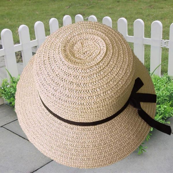 

berets foldable straw hat with bow for women beach sun hats ladies beige wide brim summer visor cap outdoor protection caps, Blue;gray