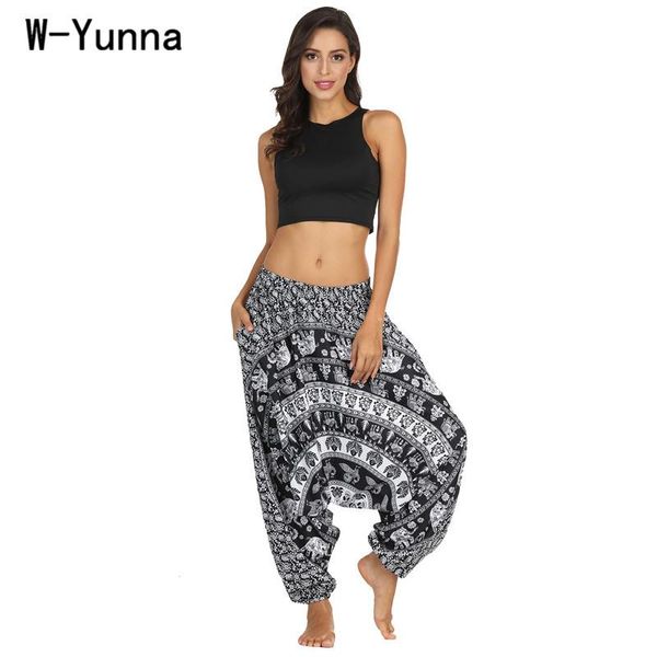 

women's pants & capris w-yunna boho harem hit color style cotton linen thickness loose fashion pantalon femme gothic streetwear trouser, Black;white