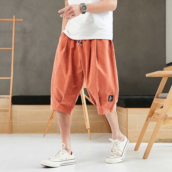 

plus size summer harem pants men short joggers chinese style calf-length casual baggy pants male capris trousers 8xl 210707, Black