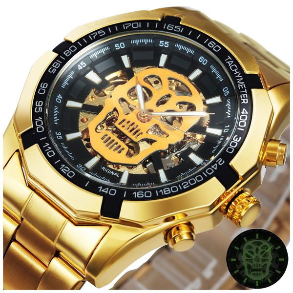 

winner official automatic gold watch men fashion strap skeleton mechanical skull watches brand luxury dropshipping wholesale, Silver