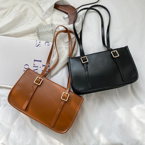 

evening bags women's underarm bag european pu leather solid single shoulder simple versatile double belt female's retro