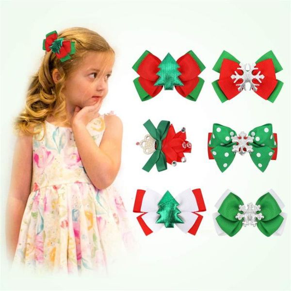 

hair accessories 5pcs/lot christmas clips for girls kids gifts tree hat bow snowflake hairpins, Slivery;white
