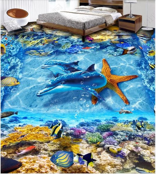 

3d pvc wall stickers self-adhesive vinyl floor sea world dolphin starfish fish bedroom custom p mural home decor in the living room wallpape