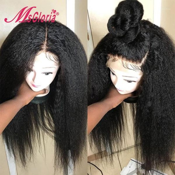 

natural color 180% kinky straight human hair wigs for women part lace front wig brazilian remy pre plucked1, Black;brown