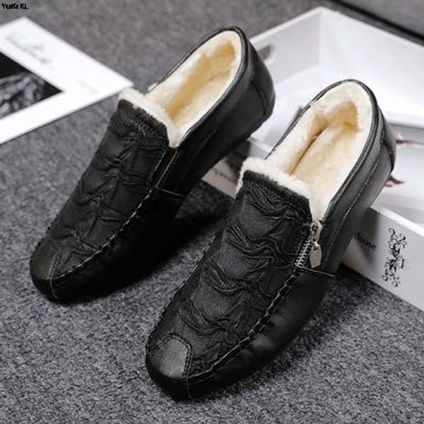 

2022 new autumn winter wen shoes warm plush casual slip on loafer shoes male dress driving footwear comfortable men spring flats, Black