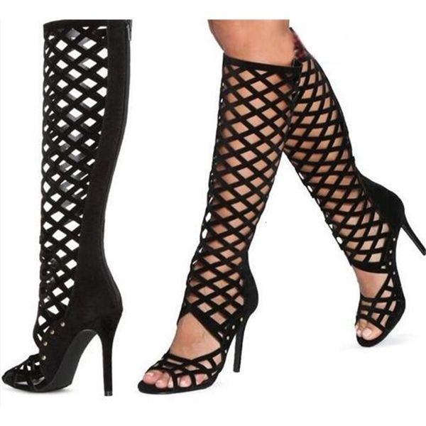 

boots transportation of the summer drop pink women's brand/black peep toe booster cut with zipper back on high knee madam long oi6h