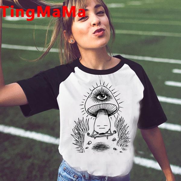 

women's t-shirt mushroom t shirt women grunge kawaii aesthetic, White