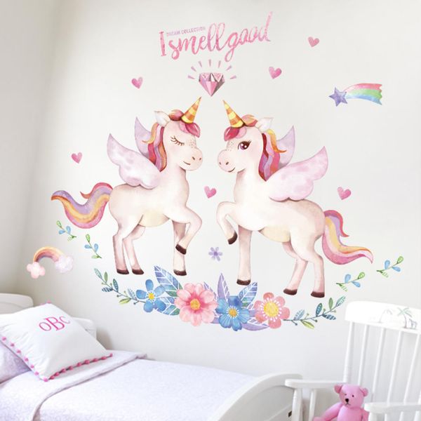 

cartoon unicorn wall stickers for kids room decor girls bedroom decoration posters cute animals wallpaper stickers on the wall