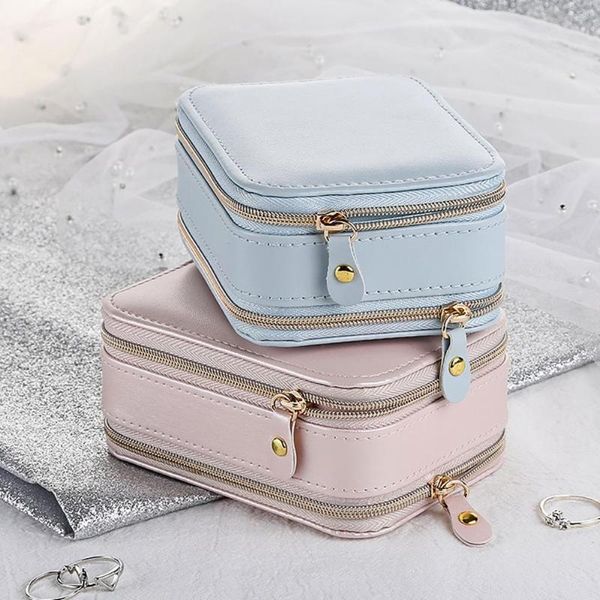 

jewelry pouches, bags creative portable multifunctional zipper box earring ring storage holder, Pink;blue
